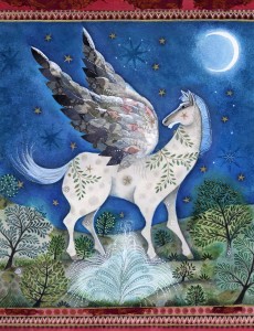 Pegasus the winged horse on Mount Parnassus by Jane Ray from 'Greek myths - stories of sun stone and sea'