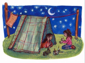 telling stories - illustration by Sophie Herxheimer from 'Tales Told in Tents' by sally Pomme Clayton