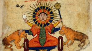 Persian illustration of the sun as a deity, late 17th century.